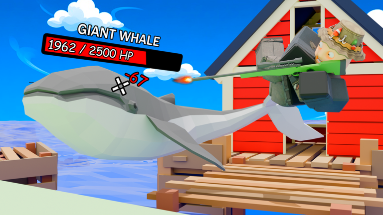 Official How to Really Fish promotional artwork showing a Roblox character facing a giant whale at a dock